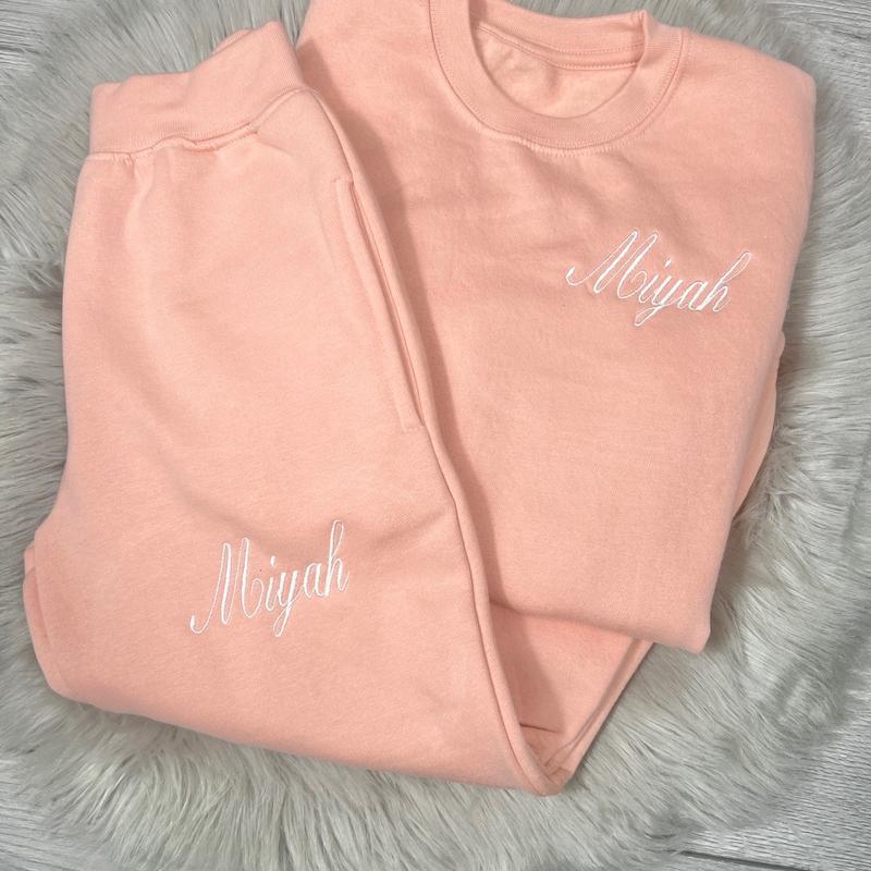 Personalised Children's Embroidered Dusty Pink Jogger Set 0