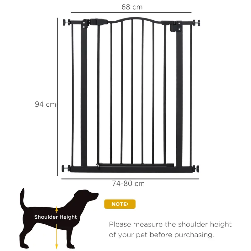 PawHut Pressure Fit Dog Stair Gate No Drilling Safety Gate Auto Close for Doorways, Hallways, Adjustable, Black 4