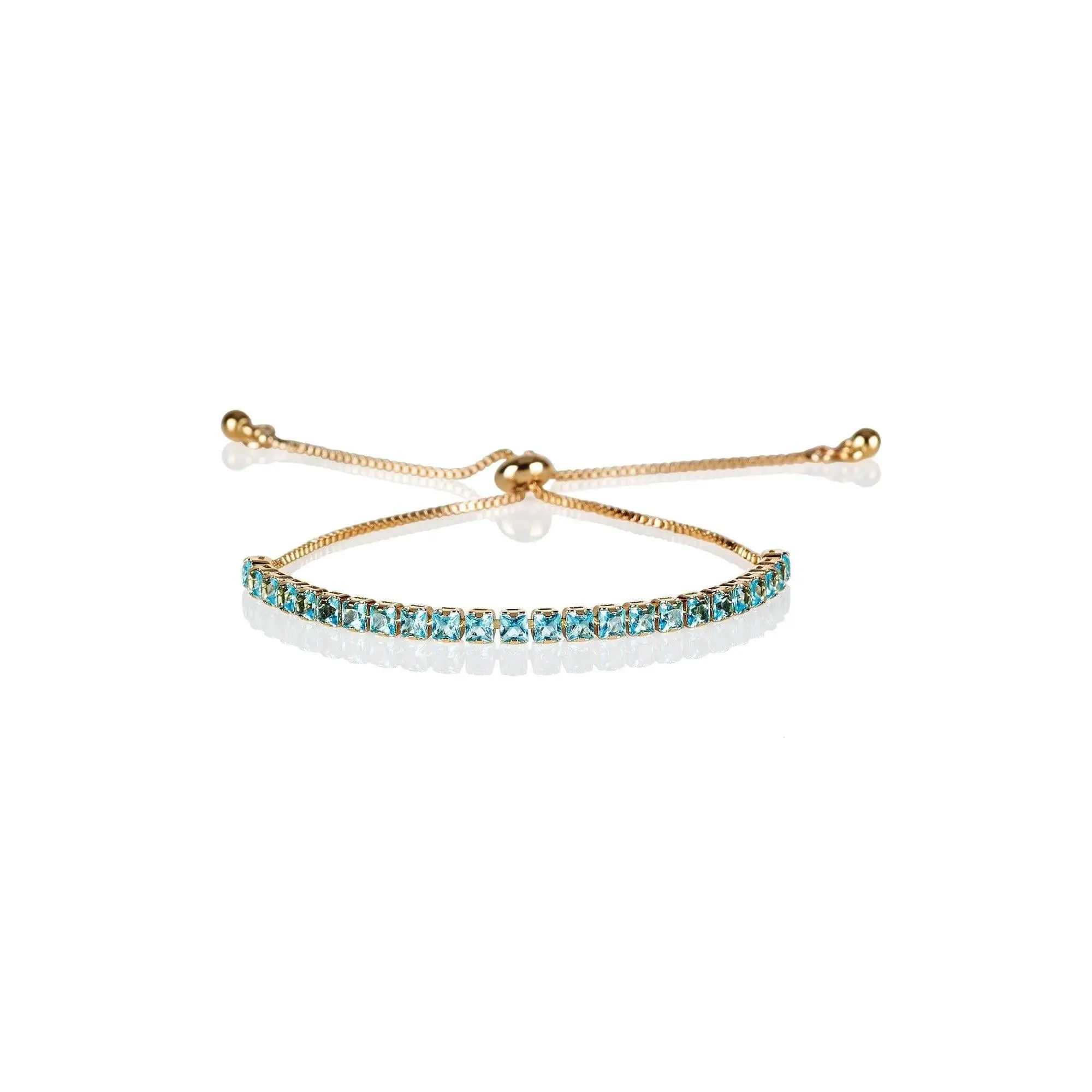 Adjustable Gold Bracelet for Women with Light Blue Stones