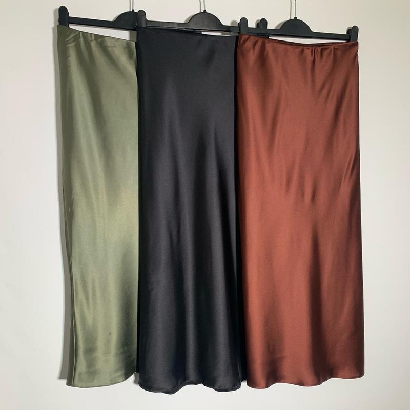 Tailored Silver Sage Green Black & Brown Midi Satn Skirt Drape  occasion Modest Women’s  Casual 4