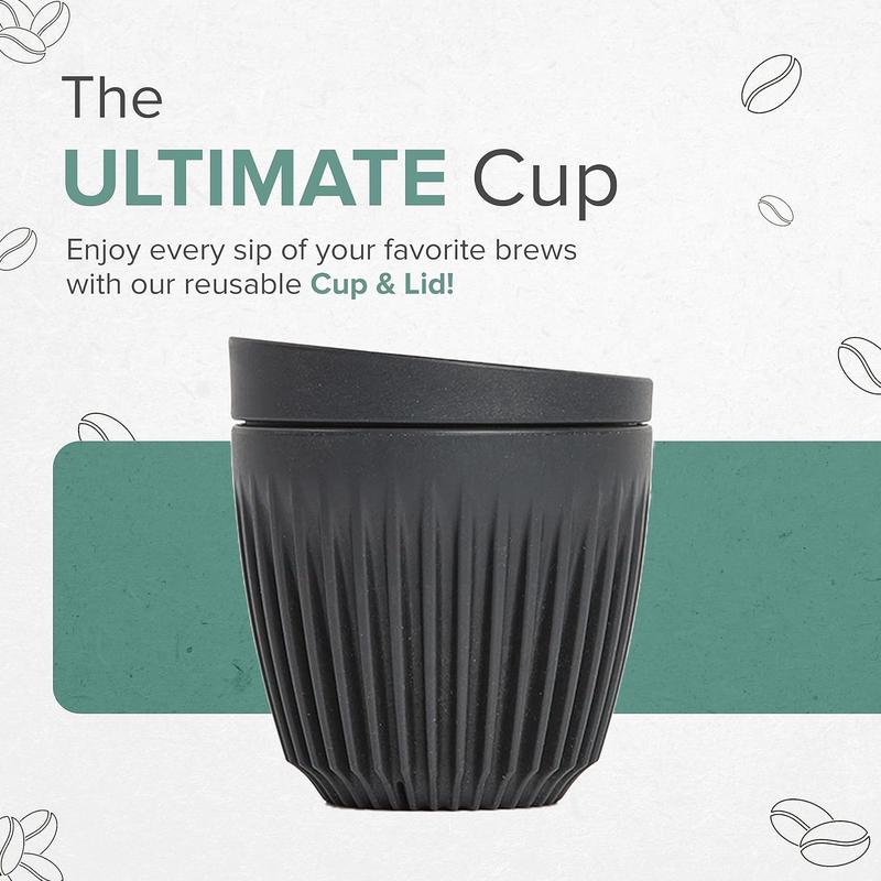 Huskee Coffee Cup with Lid 8 oz Charcoal Coffee  Mug Tumbler for Car Home Office W Portable work Gym Travel Beverage Drinkware Set Reusable Disposable 3