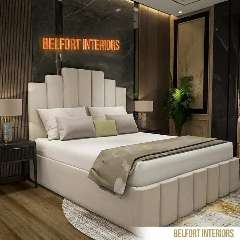 SKYLINE LUXURY OTTOMAN STORAGE PLUSH FABRIC BED FRAME- 3 colours 1
