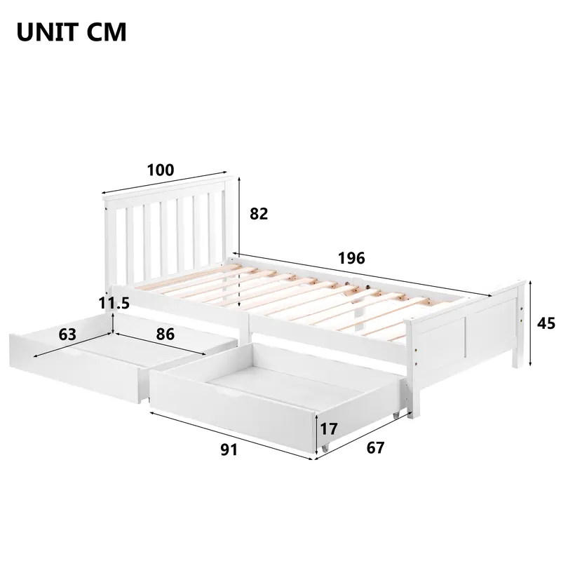 Wooden Solid White Pine Storage Bed with Drawers Bed Furniture Frame for Adults, Kids, Teenagers 3ft Single (White 190x90cm) 7