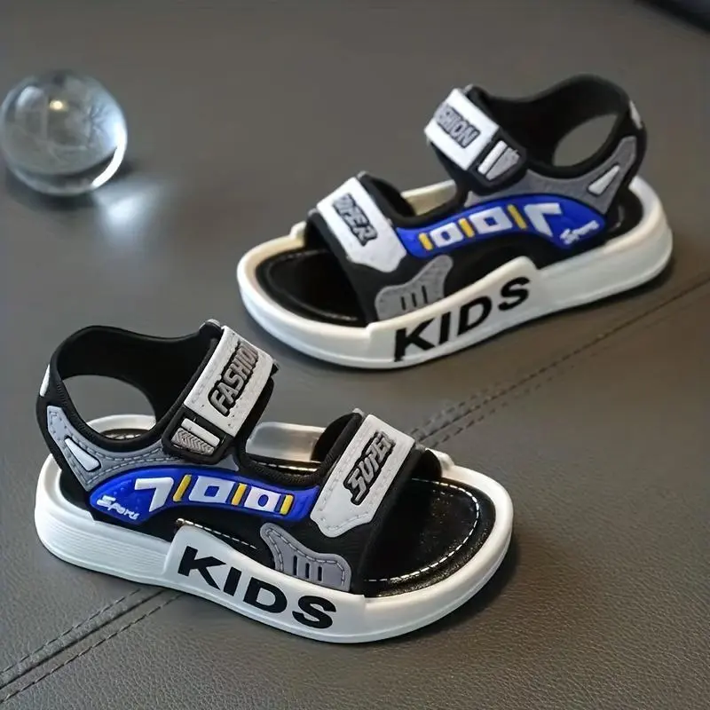 Boys Girls Trendy Hook And Loop Sandals, Wear-resistant Non-Slip Comfy Beach Shoes, Summer 6