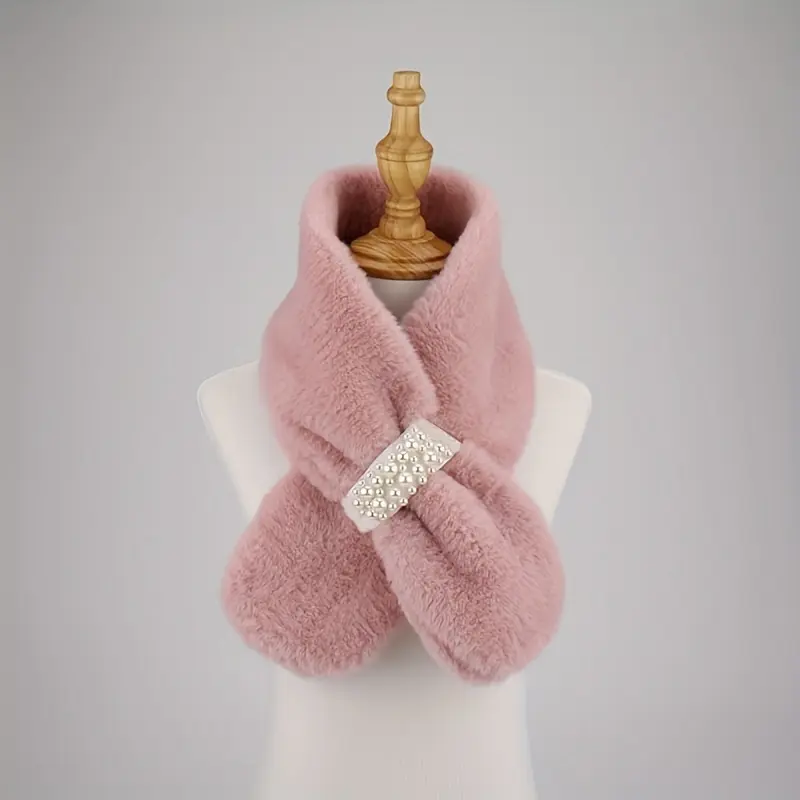 Autumn And Winter Warm Scarf Pearl Fur Neck Warm Plush Scarf Elegant Scarf Scarf Women Autumn And Winter Pearl Fur Plush Neck Imitation Rex Rabbit Fur Warm Thick Pearl Buckle Cross Versatile Christmas Valentine'S Day Holiday Gift 6