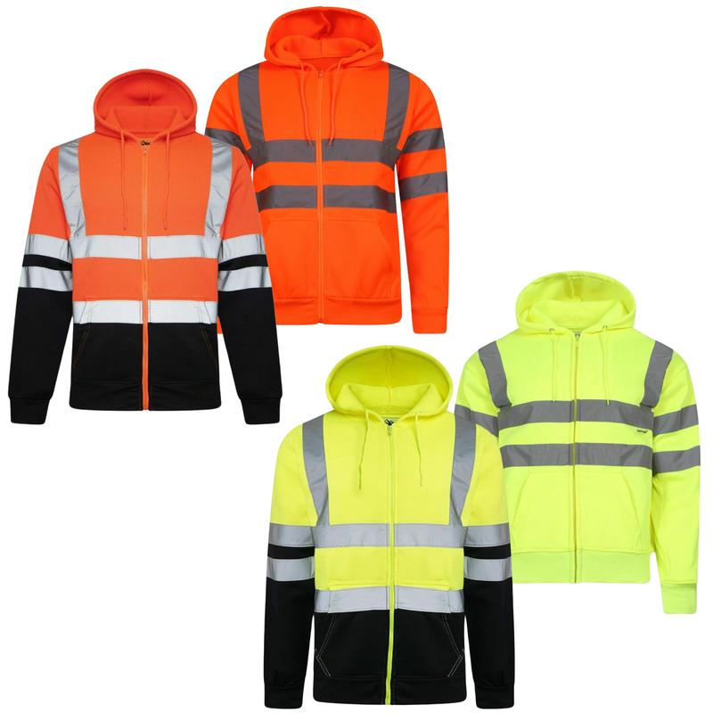 Men’s Hi-Vis Zip-Up Hoodie – High Visibility Reflective Sweatshirts – 2-Tone Design, Warm Fleece, Durable Men's Workwear – Long Sleeve, Machine Washable – Yellow & Orange Safety Jackets for Outdoor Jobs 0