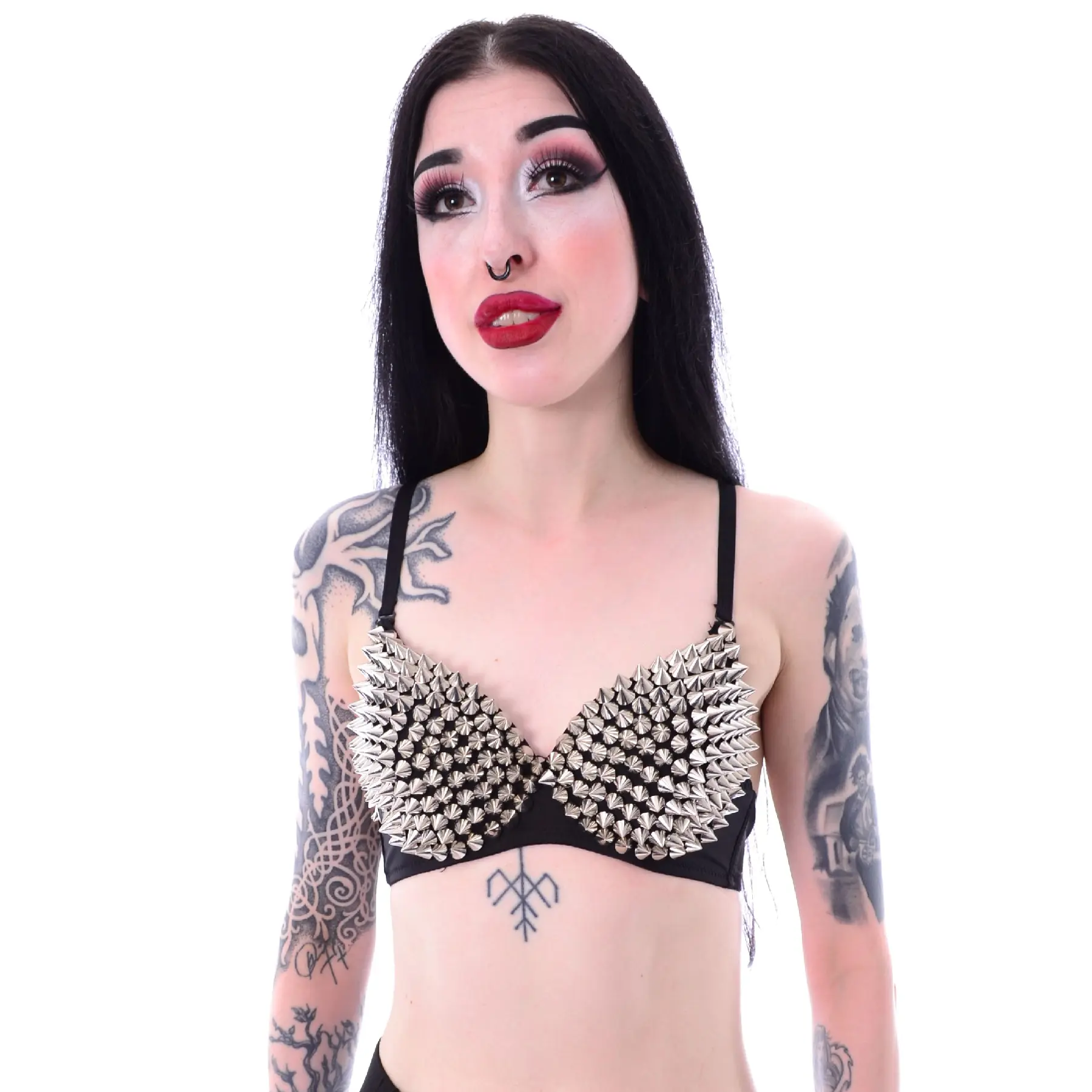 Poizen Industries Cone Stud Bra Ladies Black Goth Emo Punk