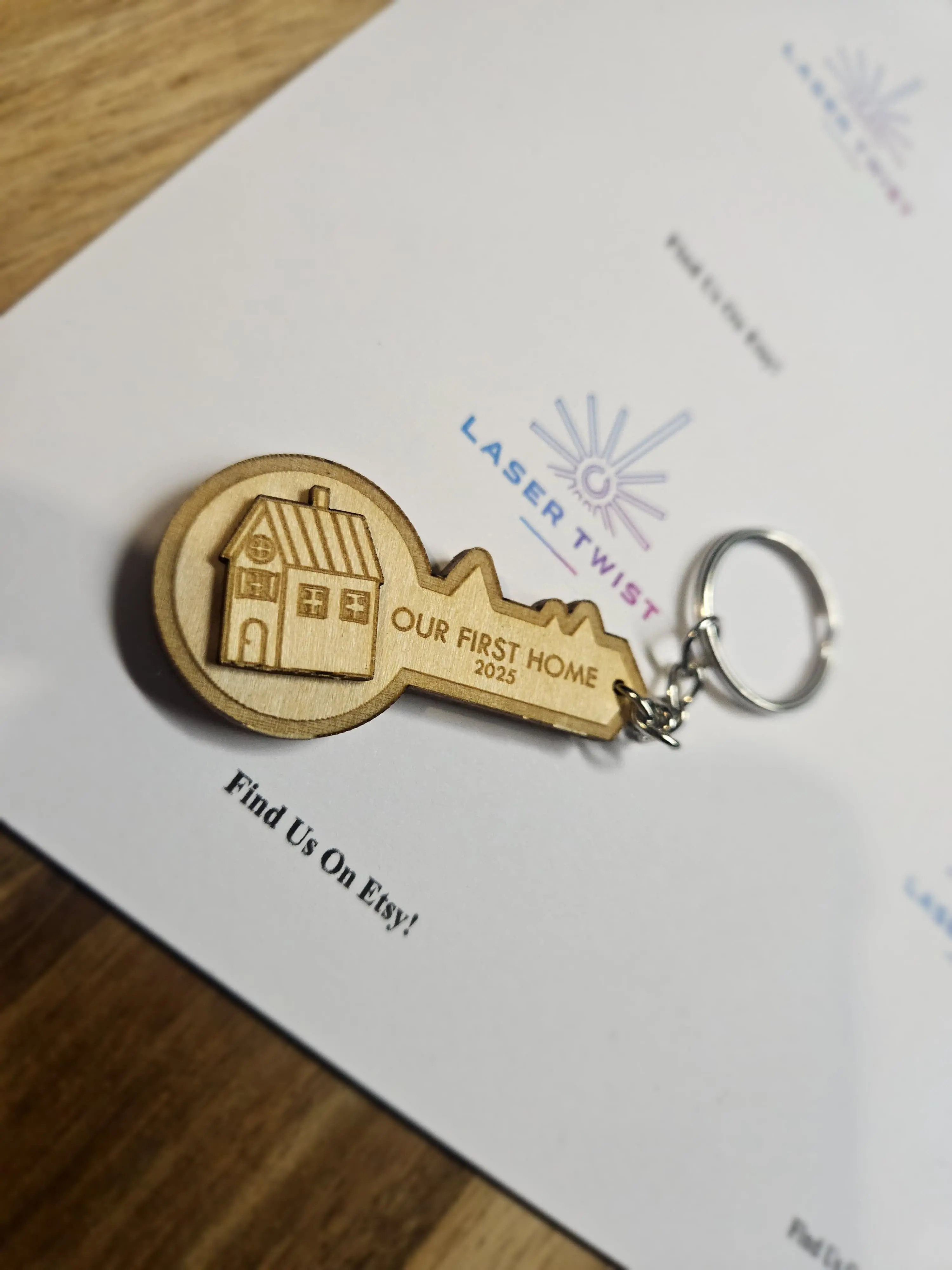 Personalised Wooden Key Chains - Our First Home & Date - Customized with Names and Significant Dates
