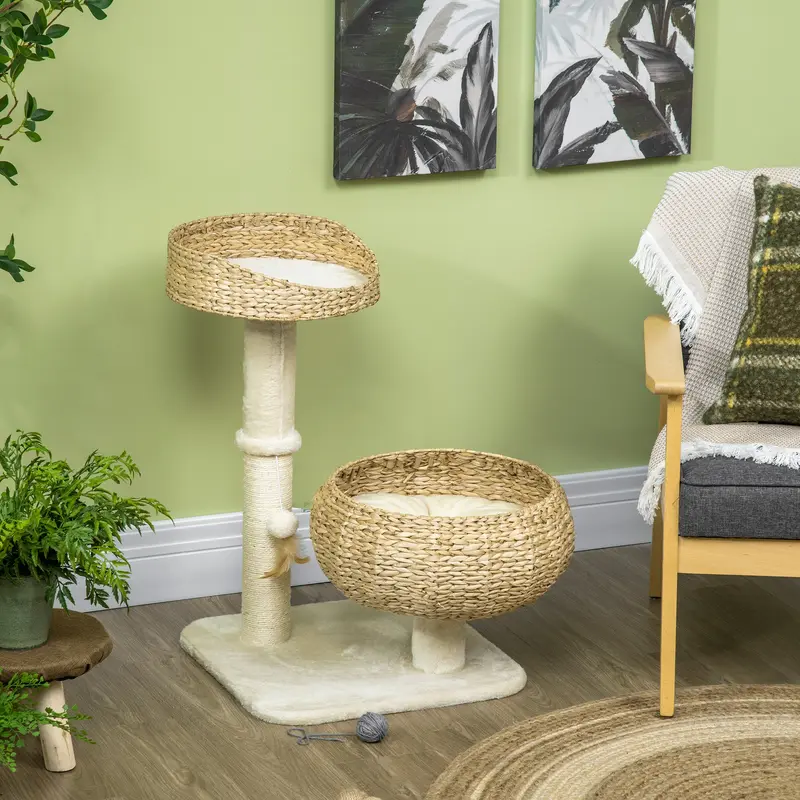 PawHut 72cm Cat Tree Kitten Tower, with Sisal Scratching Post, Two Beds, Toy Ball 6