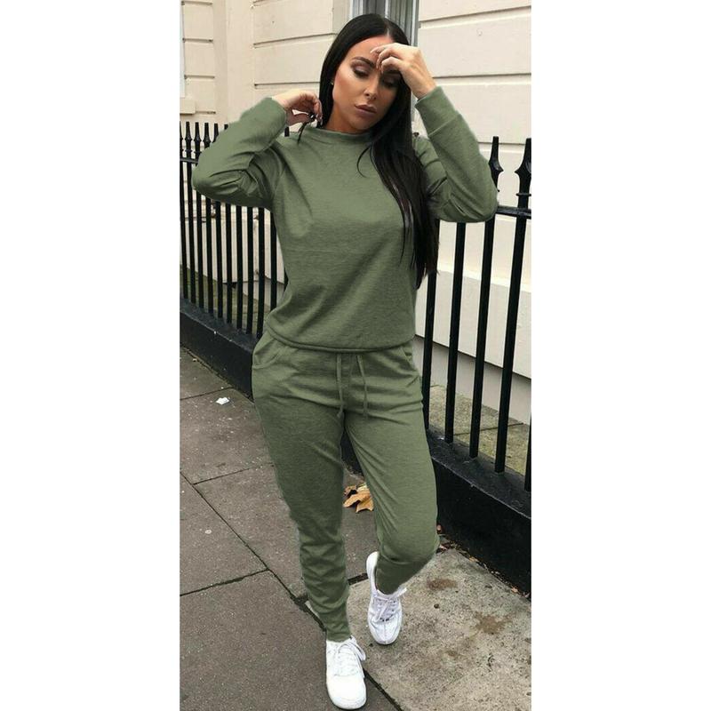 Ladies Long Sleeve Plain Lounge Wear Set Casual Comfy Two Piece Womens Tracksuit 4