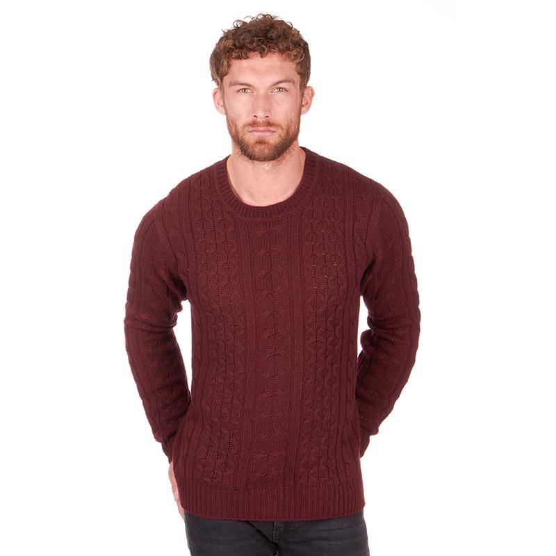 Mens Classic Chunky Cable Knit Crew Neck Jumper Fitted Sweater Pullover Size L-XL 2