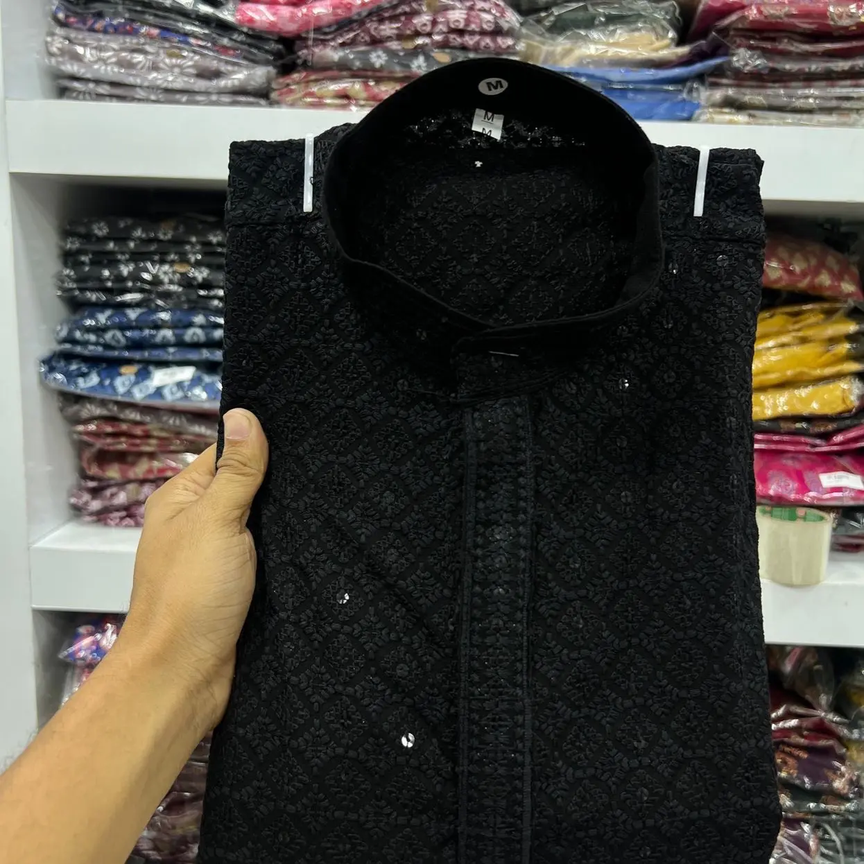 Men’s Kurta With Cotton Pyjama Traditional Chickan Work Black and other colours