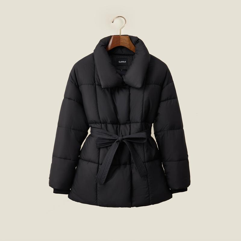 Product Introduction of [2025][Special Promotions]2025 NEW Mid Length Belted Puffer Jacket Women Casual Coat Splashproof Cream-BasiccFashion 12