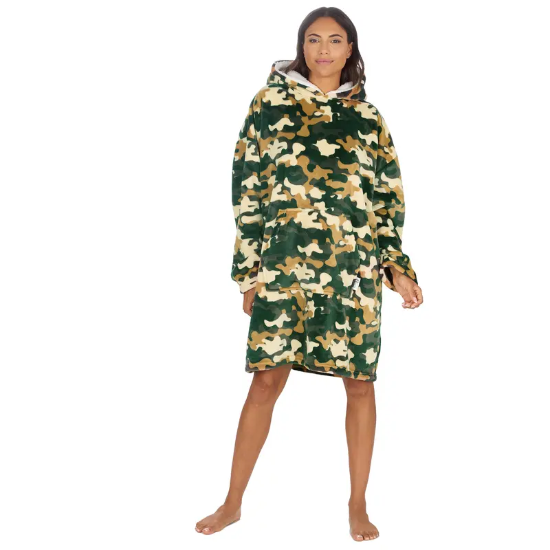 Adults Camouflage Khaki CamoPrinted Oversized Fleece Hoodies Mens Ladies Womens Unisex Blanket Hoodie Maxi Menswear Pullover Thermal Warm Hooded Winter Jumper Festive Print One Size Red Wearable Blanket Snuggle Hoodies for Him UK Sweaters Tops 4