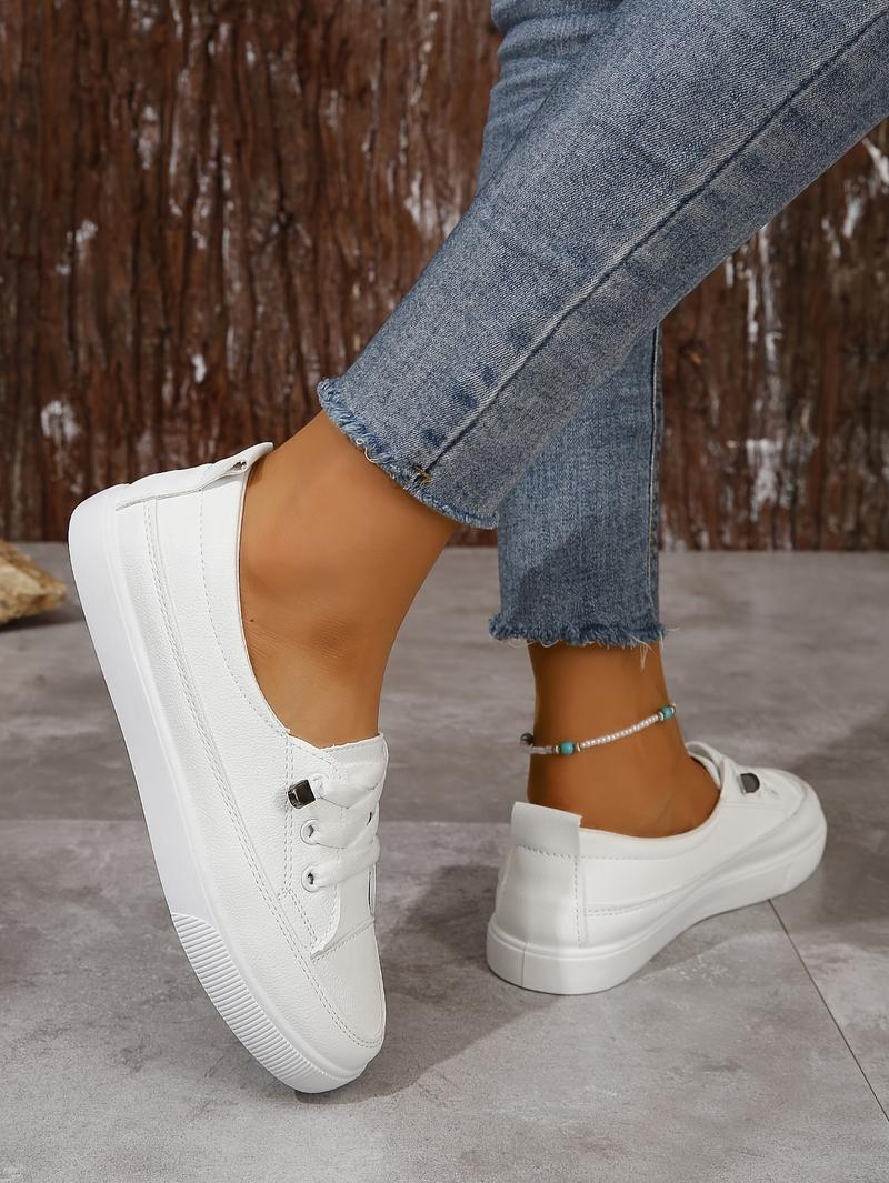 Product Introduction of Chic Slip-On Sneakers - Comfortable Low Top Design - Versatile White, Perfect for Casual Outings Walking Shoes Sports Shoes Girl Trainer Athletic Runner Training Footwear Closed Women Running 5