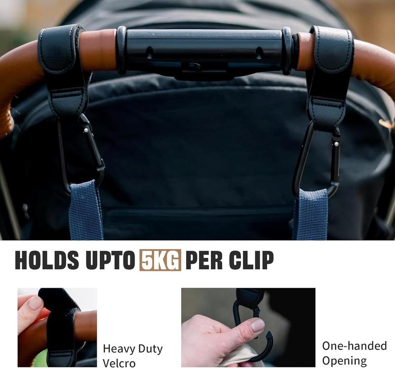 2-Pack Universal Buggy Clips - Non-Slip Black Carabiner Hooks | Securely Attach Shopping Bags, Diaper Bags, or Handbags to Any Pram, Stroller, or Pushchair | Holds up to 5kg | Stroller Accessories 3