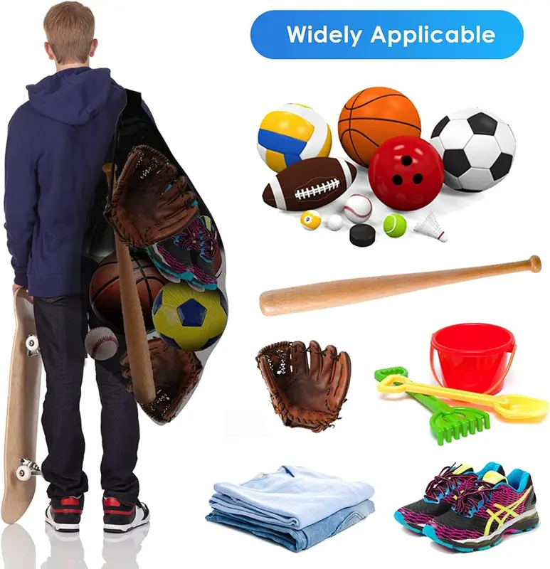 30” x 40” Extra Large Sports Ball Bag for Football, Basketball, Volleyball, Swimming Gear - Drawstring Mesh Bag with Adjustable Shoulder Strap 3