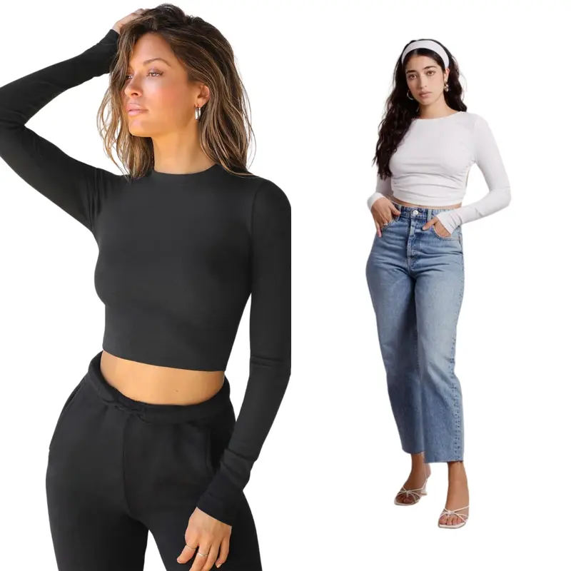 TR Traders Slim Fitted Crop Top Womens Size Small Crew Neck Open Long Sleeve UK 8-10 to 14-16 6