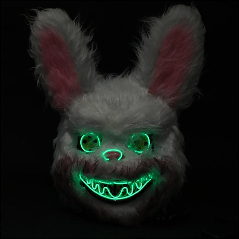 Mad Rabbit LED Mask Halloween Scary Mask Rabbit Bunny Mask, Bloody Plush Animal Head Mask, Spooky Mask Halloween Cosplay Costume Props 4