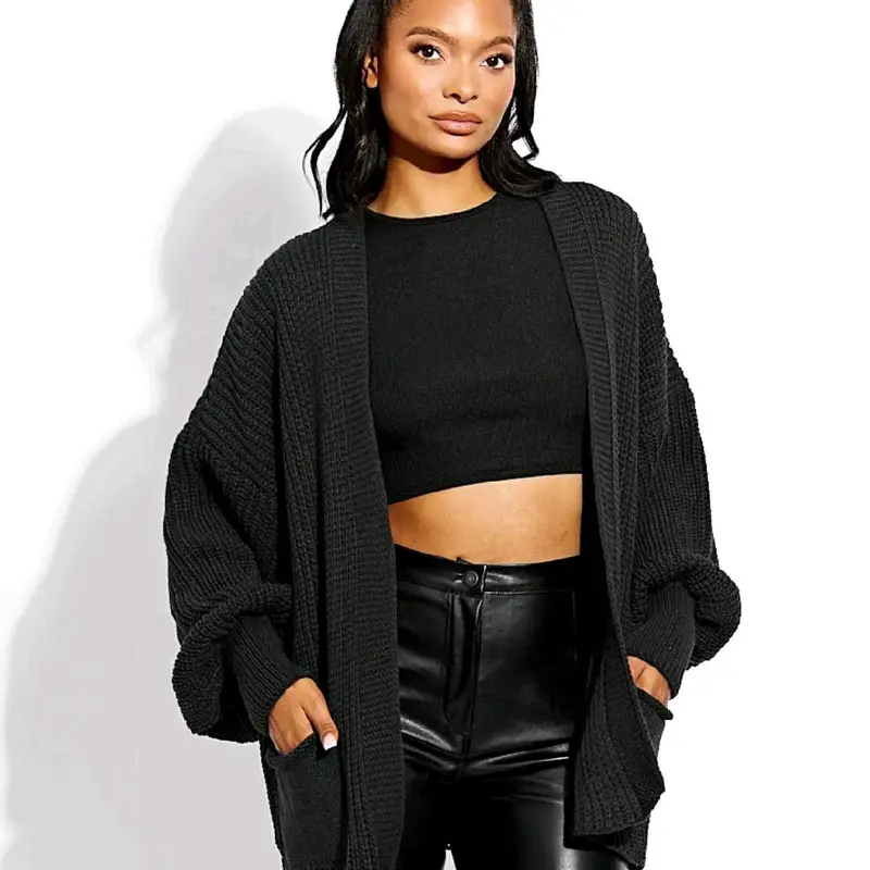 Women's Oversized Knitted Short Cardigan with Balloon Sleeves - Casual, Clothing Comfortable Knitwear Soft Womenswear 5
