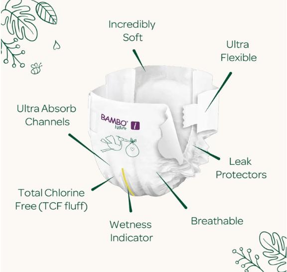 Nature Premium Eco Nappies, Size 1 (4-9 lb/2-4 kg), 22PK - Secure & Comfortable Baby Nappies 2