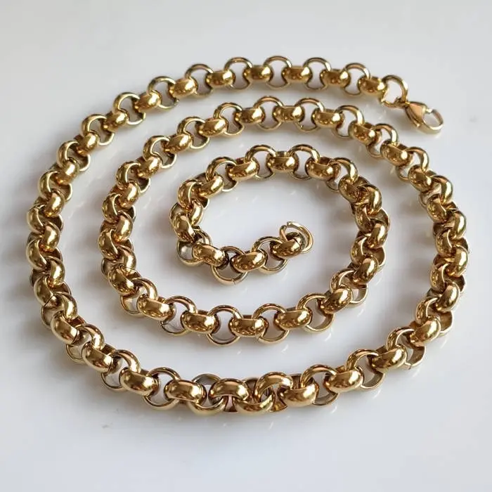 New improved 9mm plain gold belcher stainless steel