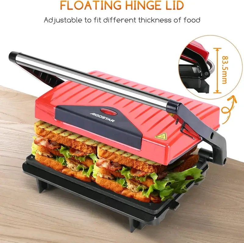 Aigostar Sandwich Toaster - Non-Stick Plates, Easy to Clean, 750W - Warmer, Deep Fill Toastie Maker, 2 Slice Panini Press 2