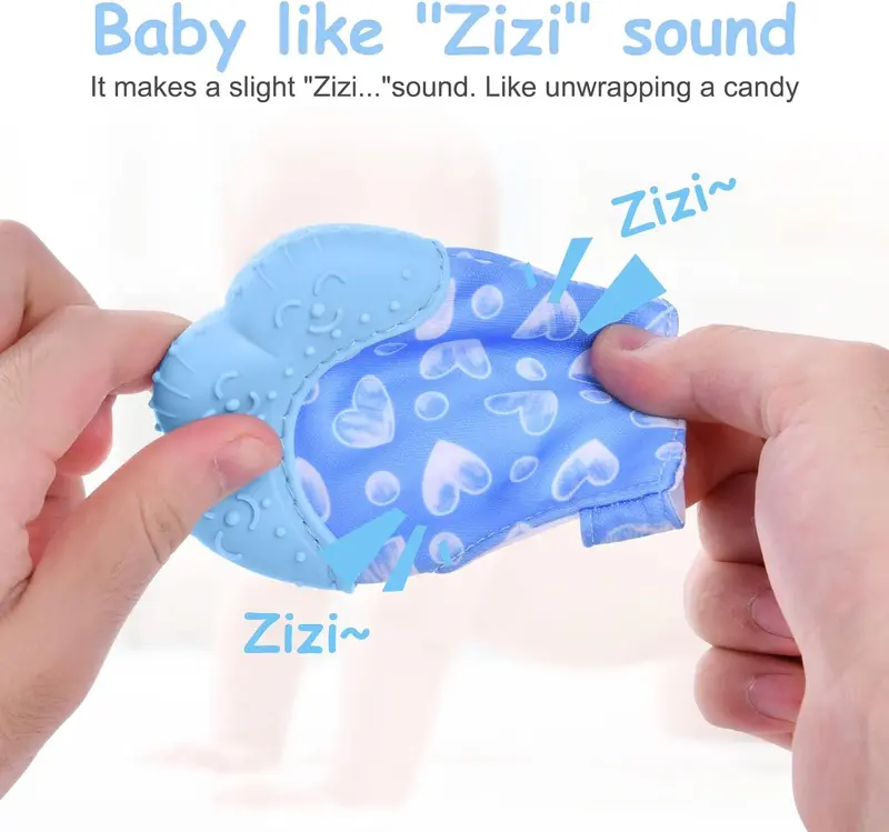 Baby Teething Set, 2 Pack Teething Mittens for Baby, Includes 2 Silicone Mitten Teether Glove, Teething Glove, Infant Soothing Pain Relief Mitt Baby Teether Mits for Baby（Blue） 4