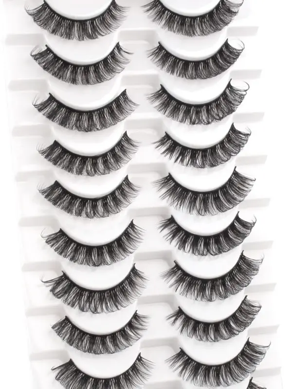 Cat Eyelashes Volume 3D Hybrid Natural Look Fake Russian Strip Lashes 10 Pairs Dramatic Fluffy Handmade Reusable D Curl False Eyelashes Faux Makeup 6