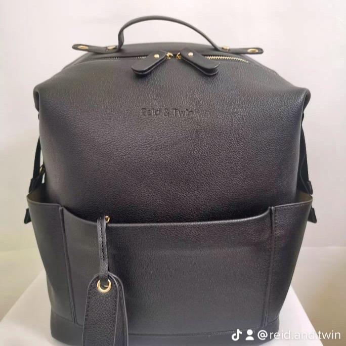 Premium Vegan Leather Changing Backpack with Reid & Twin mat and wipe pouch, Gold YKK Zips, Large Capacity Diaper Bag for Baby with Insulated Pockets and Pram Clips 3