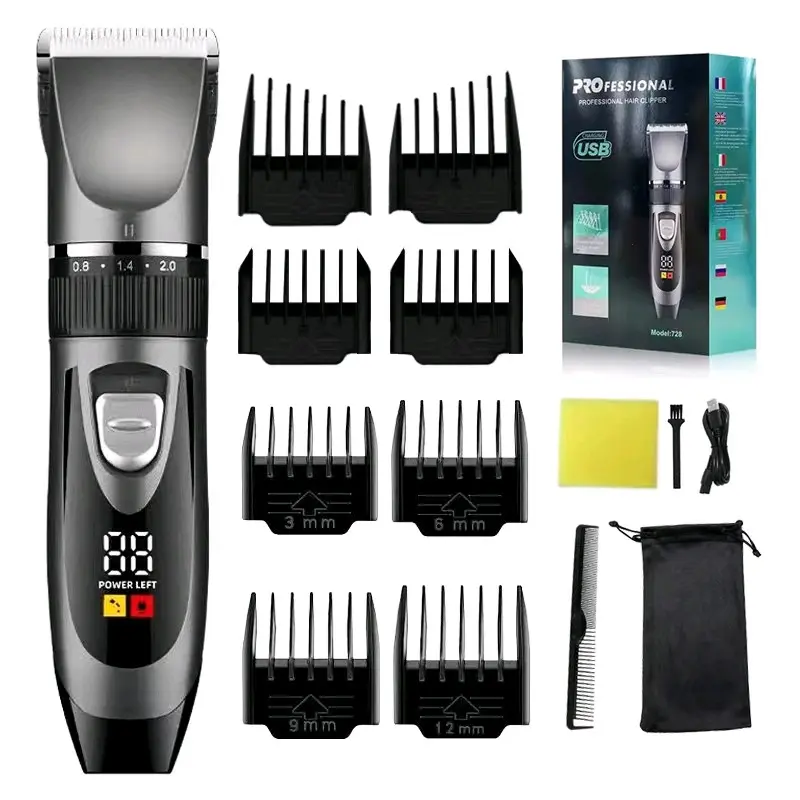Professional Hair Trimmer with Adjustable Guards & Full Kit for Men - USB Rechargeable Clear Clipper