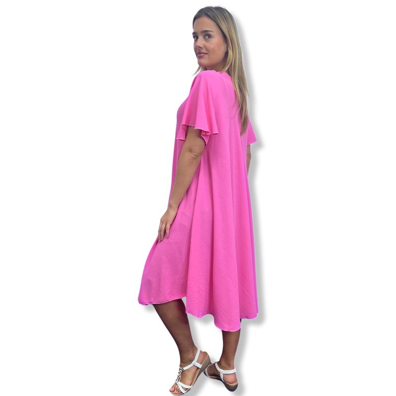JCUKOUTLET SWING MIDI DRESS LARGE CIRCLE HEM V-NECK FLUTTER SLEEVES LADISE FASHION SUMMER DRESS RELAXING FIT ONE SIZE FITS ALL 10-22 PLUS SIZE MIDI DRESS 8