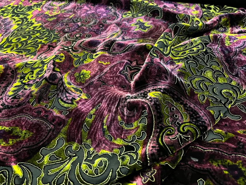 NEW High Class Paisley Viscose Silk Velvet Devore Fabric (See Description) 3