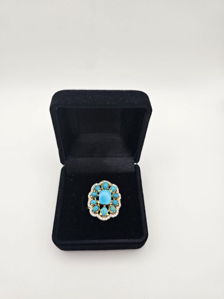 Product Introduction of Turquoise Ring for Women - NaurattanSilver with Zircon Studs and Handcrafted Design 9