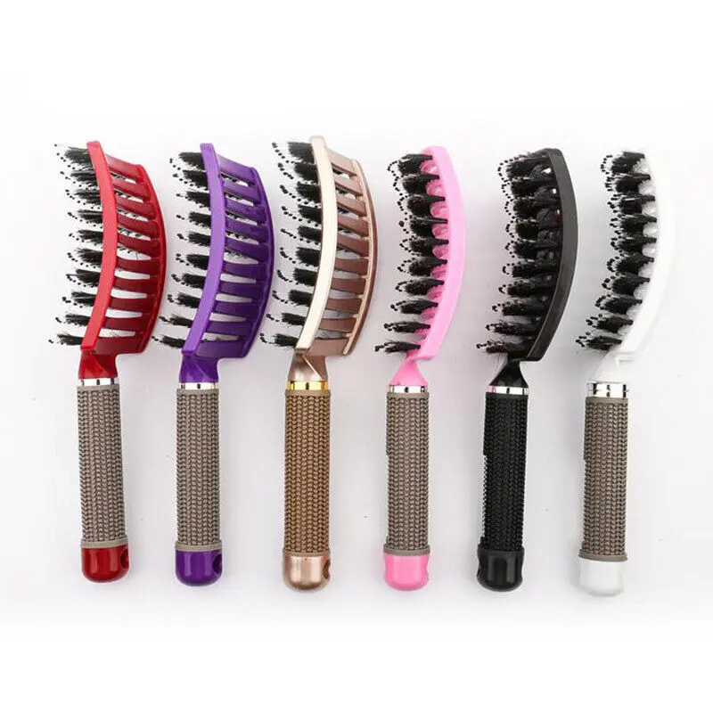 Natural Boar Bristle Detangling Nylon Brush Large Curly Hair Style Women's Tools Haircare Comb 6