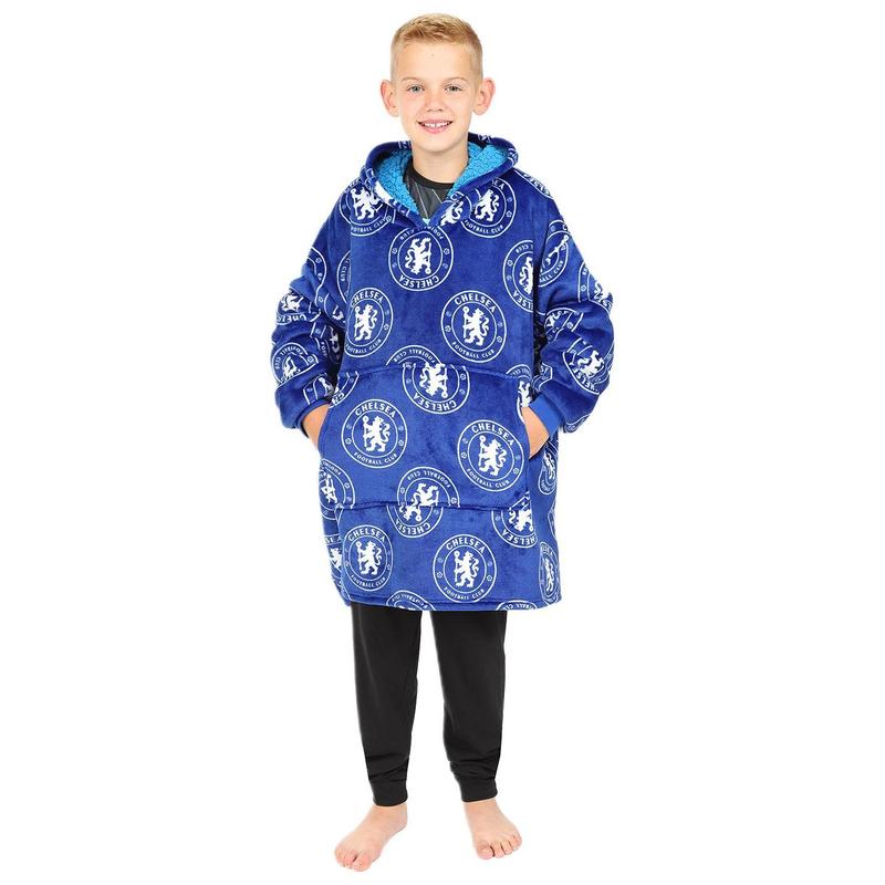 Boys Chelsea Football Club Fully Lined Luxury Fleece Oversized Hoodie Blue W23 1