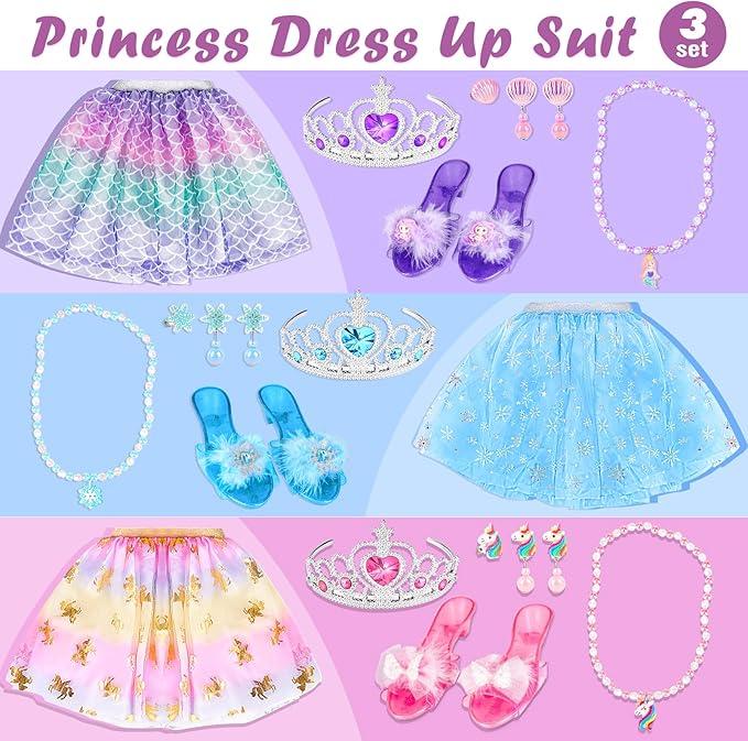 Princess Dress Up Shoes, Princess Costume for Girls Toys Pretend Jewelry Accessories for 3 4 5 6 Aged Girls Birthday Halloween Gifts 1