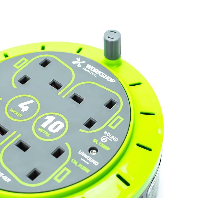STATUS 4 Socket Cable Reel 10m Green Extension Lead 13A Heavy Duty Outdoor Extension Lead S13A4SKT10MCR6 5