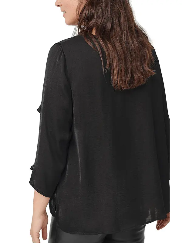 Black Satin Blouse Plus Size 18 20 22 24 26 28 30 Frill Sleeve Silky Top 790 2