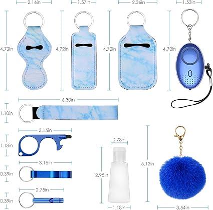 10 PCS Safety Keychain Set for Women and Kids, Self Defense Keychain Set with Safe Sound Personal Alarm, Loud Security Alarms Keychain with LED Light, Whistle, No Touch Door Opener (Blue) 2