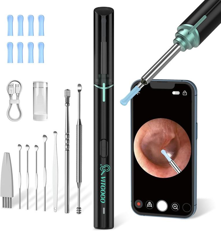 Ear Wax Removal Kit Ear Camera 1920P FHD Wireless Ear Cleaner Ear Wax Remover with 8 PCS Ear Spoon, 3.9mm Waterproof Ear Otoscope Endoscope for iPhone, Ipad & Android Smart Phones, Black 1