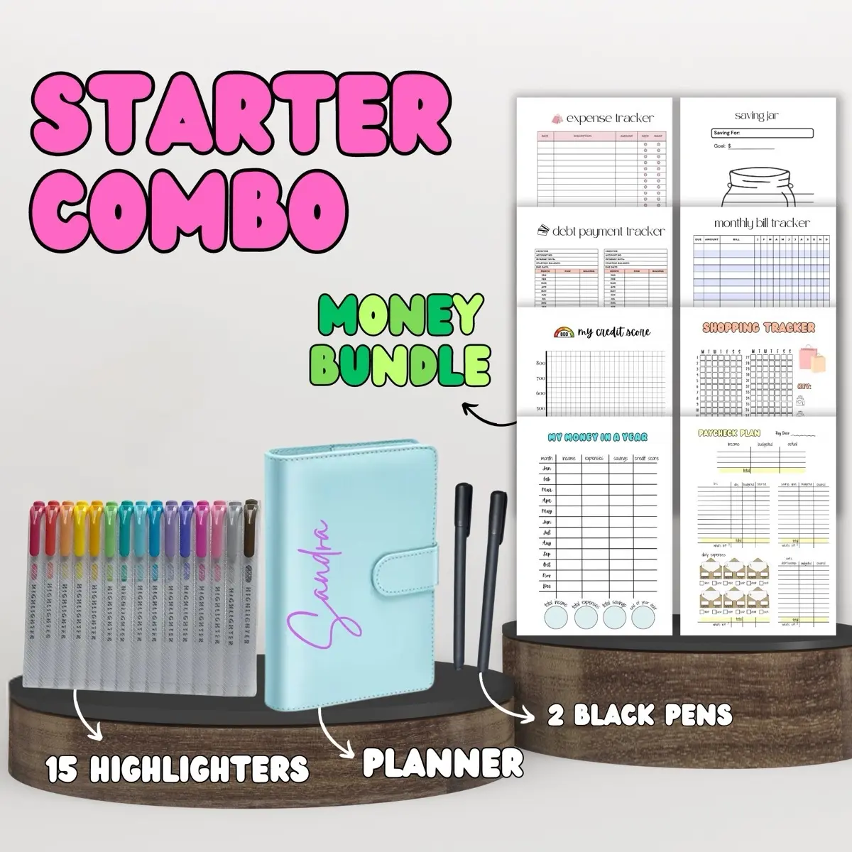 Starter Combo Personalised Budget Planner with 8 Physical Pages, A5 Size and High Quality Paper - Choose Your Planner Color and Insert Bundle