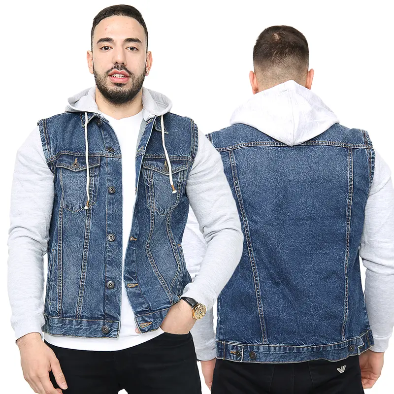 NOROZE Mens Trucker Denim Long Sleeves Jacket Detachable Hood Washed Denim Fleece Hoodie Classic Menswear Casual Western Style Jean Jackets Coat UK Sizes S-XXL 0