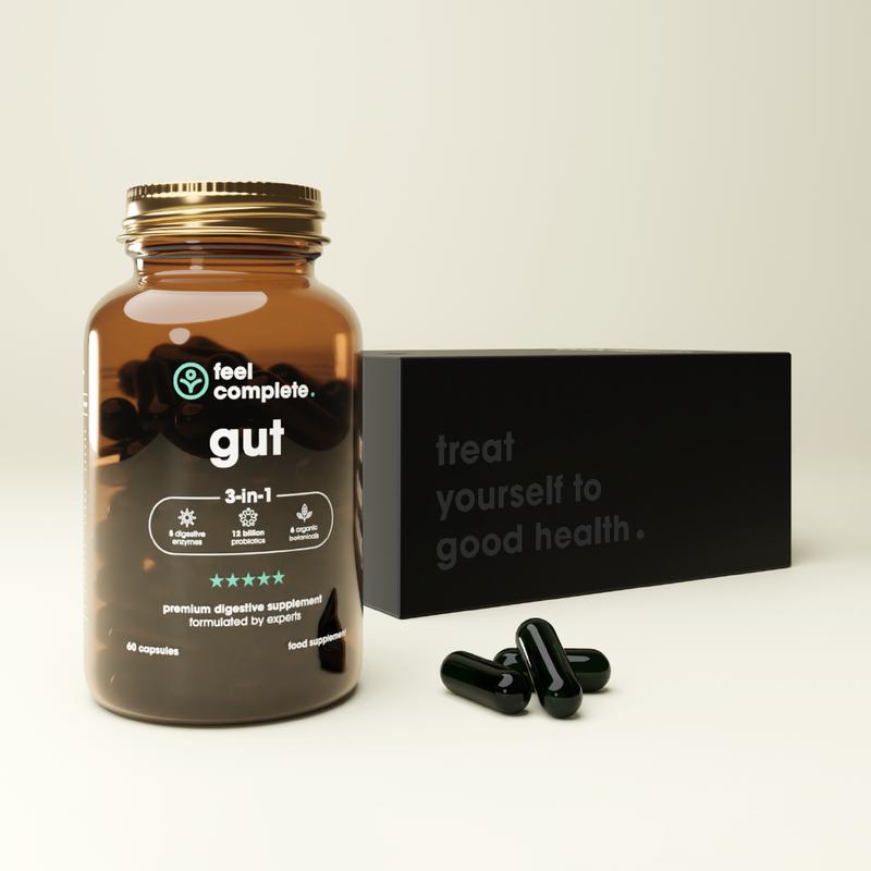 Gut 3-in-1 Supplement. Made For Gut Health & Bloating. 12 Billion Probiotics, 5x Digestive Enzymes & 6x Organic Botanicals. Vegan, Made in the UK, No Fillers Or Bulking Agents, Gluten Free, GMO Free, Dairy Free, Nut Free. Healthcare Dietary 8