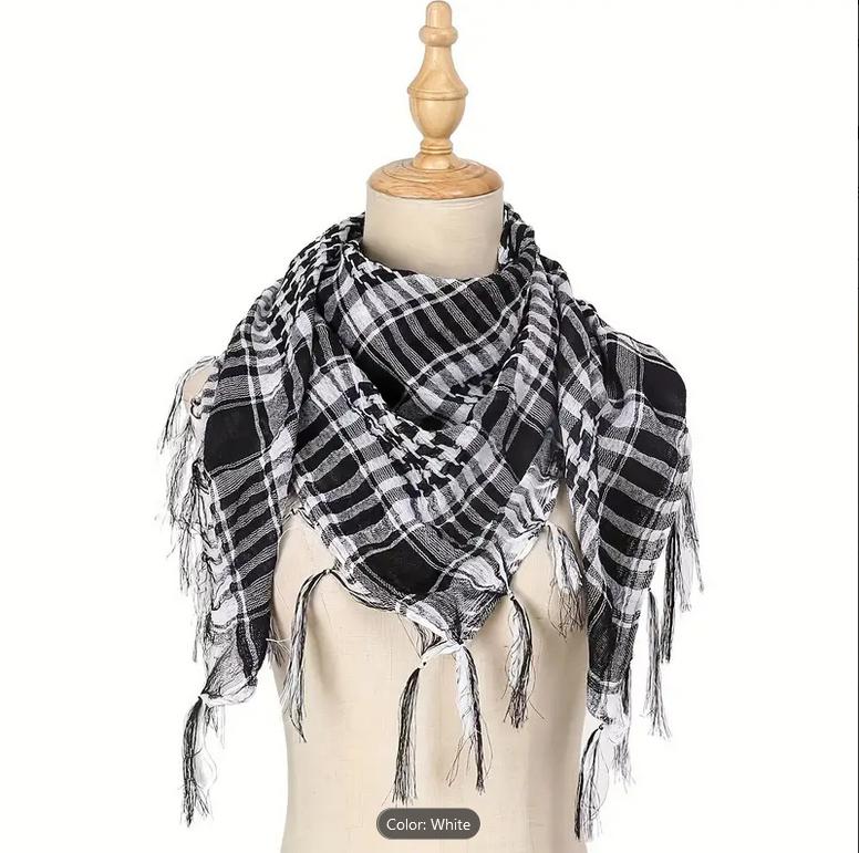 Black And White Arab Arabic Scarf Keffiyeh Head Neck Face Wrap Shawl Unisex Khimar Hijab Shemagh Arafat Dubai Desert Army Safari Men Women Palestine Scarves Sarong Cover Wind Dust Protection 7