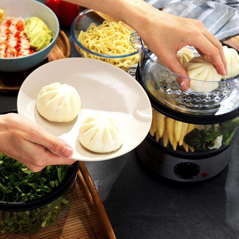 3 Tier Electric Food Steamer - 7.5L, Stackable Steaming Baskets, Dishwasher Safe, BPA Free Includes Rice Bowl, 60 Minute Timer, Compact Storage, Healthy Cooking Vegetables & Fish, 500W, EK2726 6
