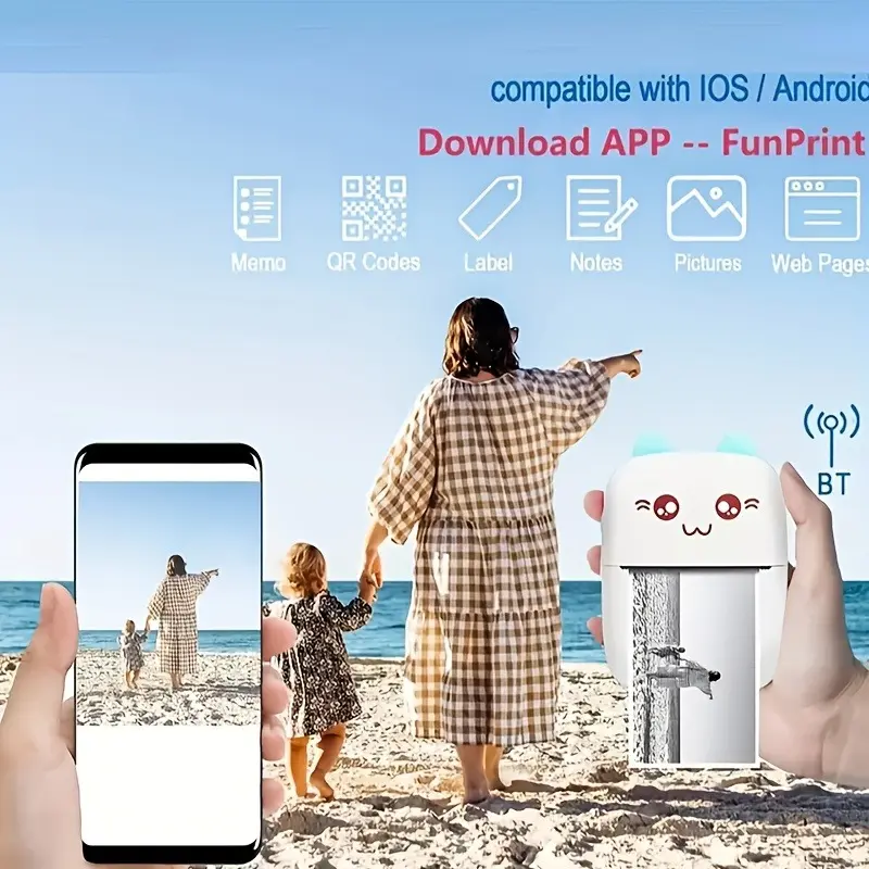 Portable Mini Thermal Printer - USB-Powered, 5 Rolls Self-adhesive Printing Paper,Cute Animal Design for Photos & Labels, Ideal for Travel, School, Office - Perfect Gift for Birthdays, Anniversaries 2