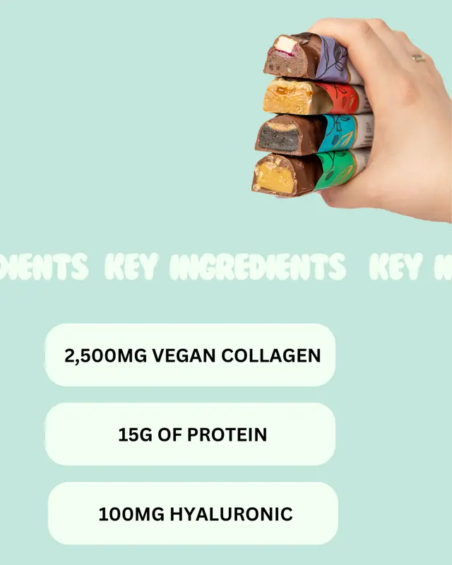 Jade & Joy Collagen Protein Bars, 12 x 50g Selection Pack, 2500mg Vegan Collagen, High Protein, Low Sugar, Low Calories, Dairy Free and Gluten Free, Vitamins & Minerals, Plant Collagen, Milk and White Chocolate Snack Natural 1