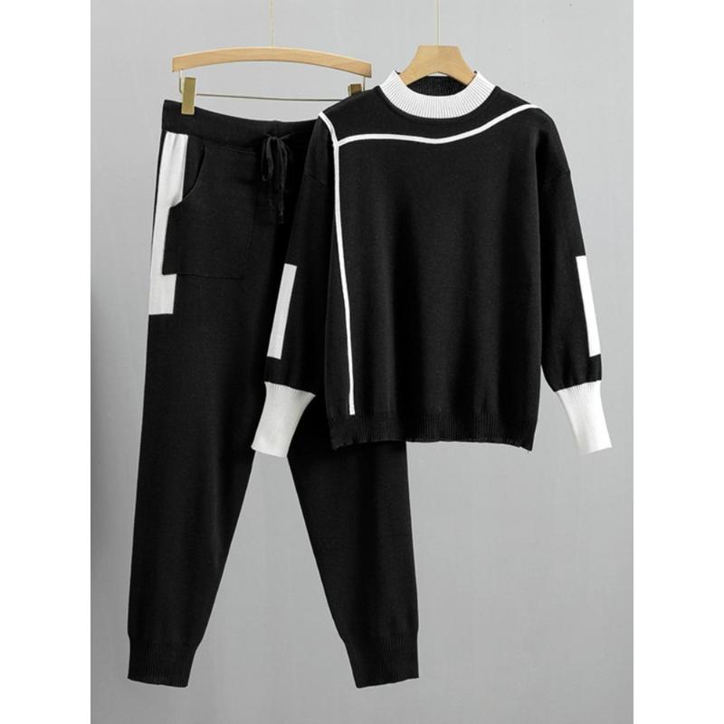Winter Women Knitted 2 Pieces Set Muslim Casual Thicken Pullover Sweater Knitted Pant 2PCS Suits Outfit Sport Warm Set 2024 2