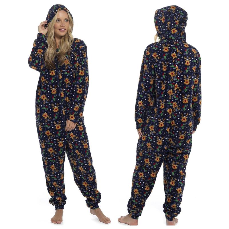 Kraftd Unisex Christmas Hooded Pyjamas - Festive All-in-One Loungewear for Men & Women | Couples Matching Xmas Onesies 3